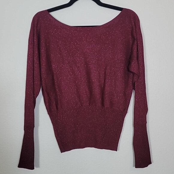 Y2K Wet Seal Cropped Long Sleeve Sweater Size L Red Sparkle Dolman Metallic 2000 - Picture 7 of 11